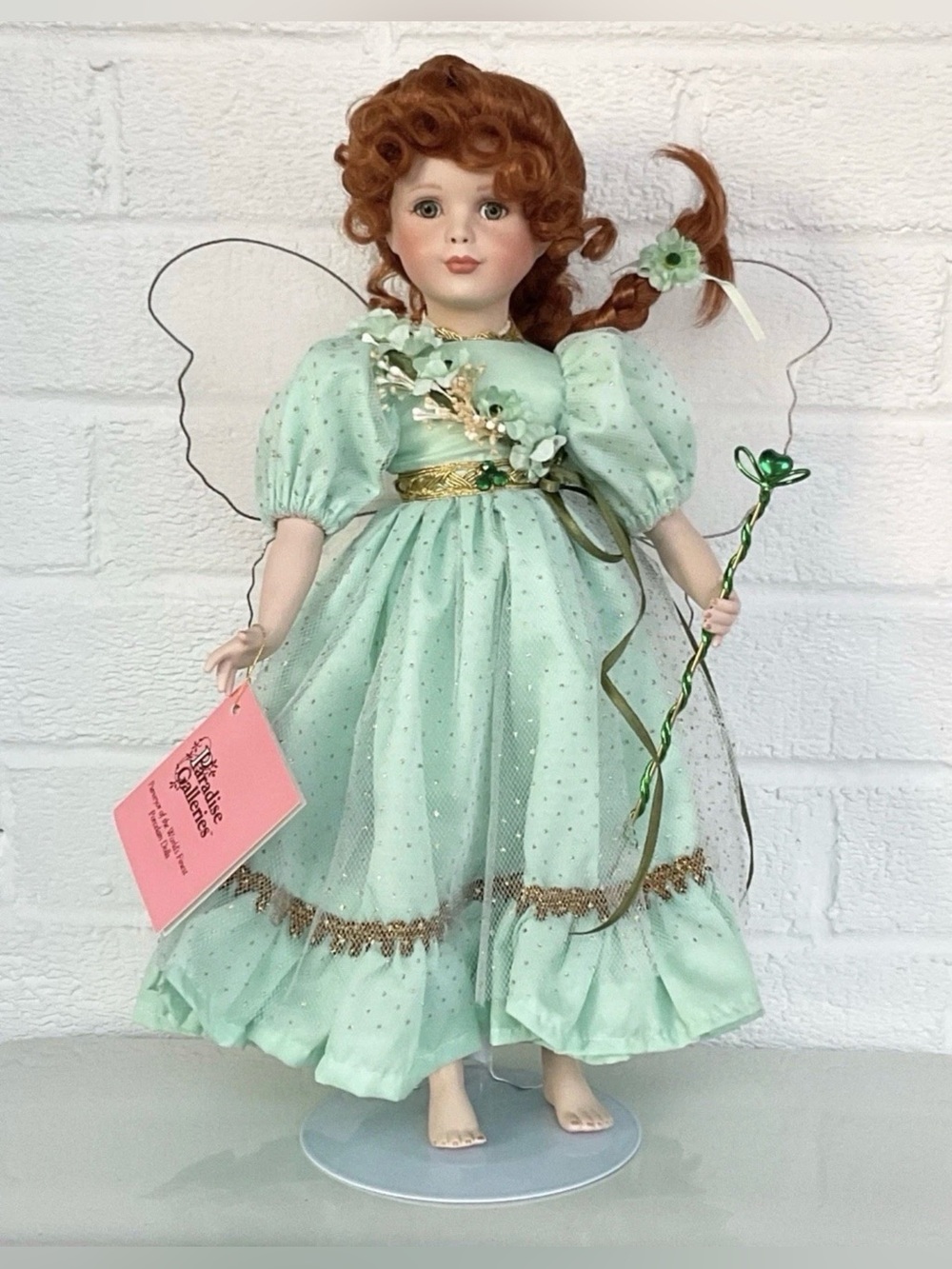 Paradise Galleries Treasury Collection Porcelain Fairy Doll Emerald Green w/ Box
